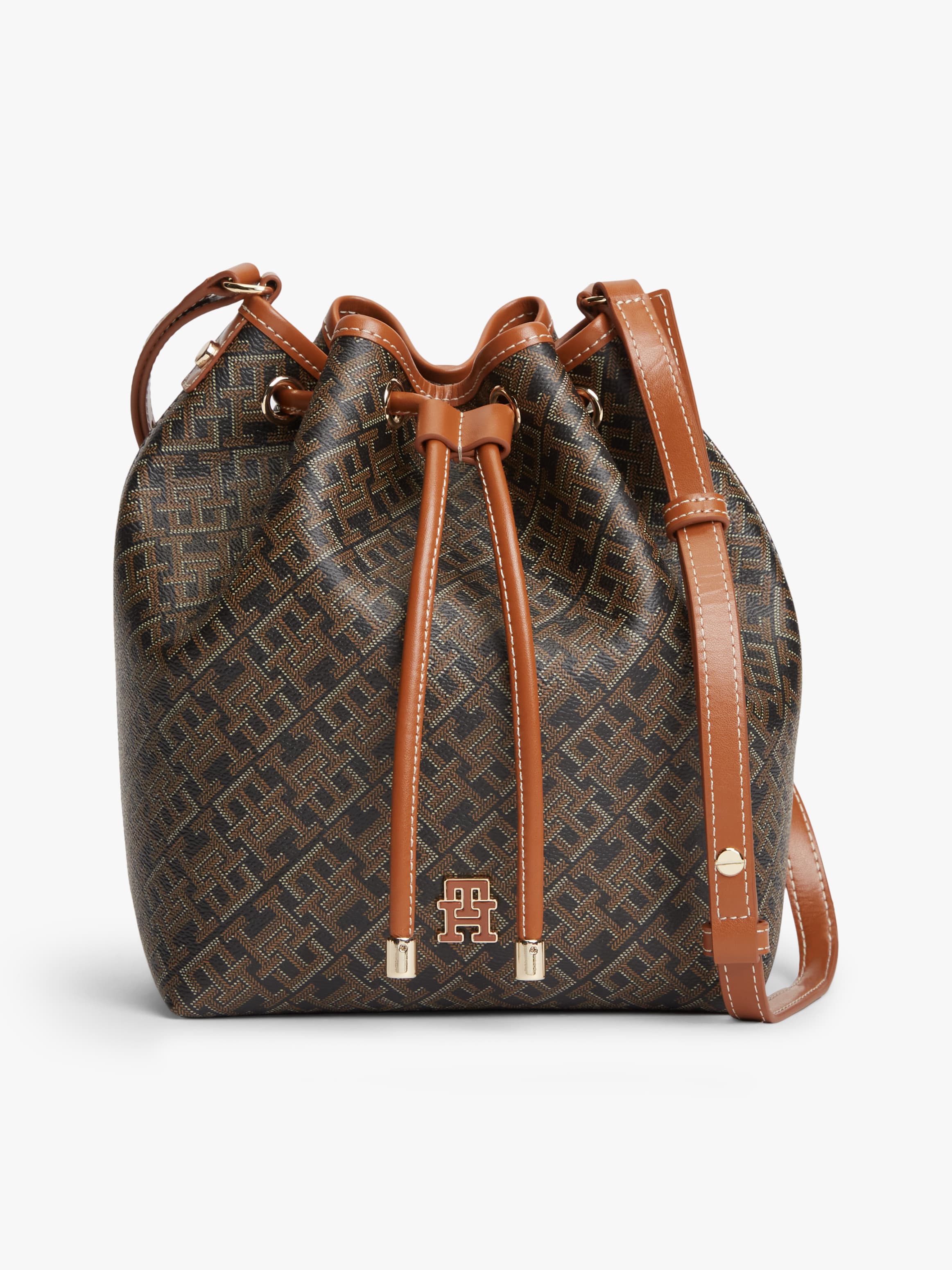 TH Monoplay Crossbody Drawstring Bucket Bag