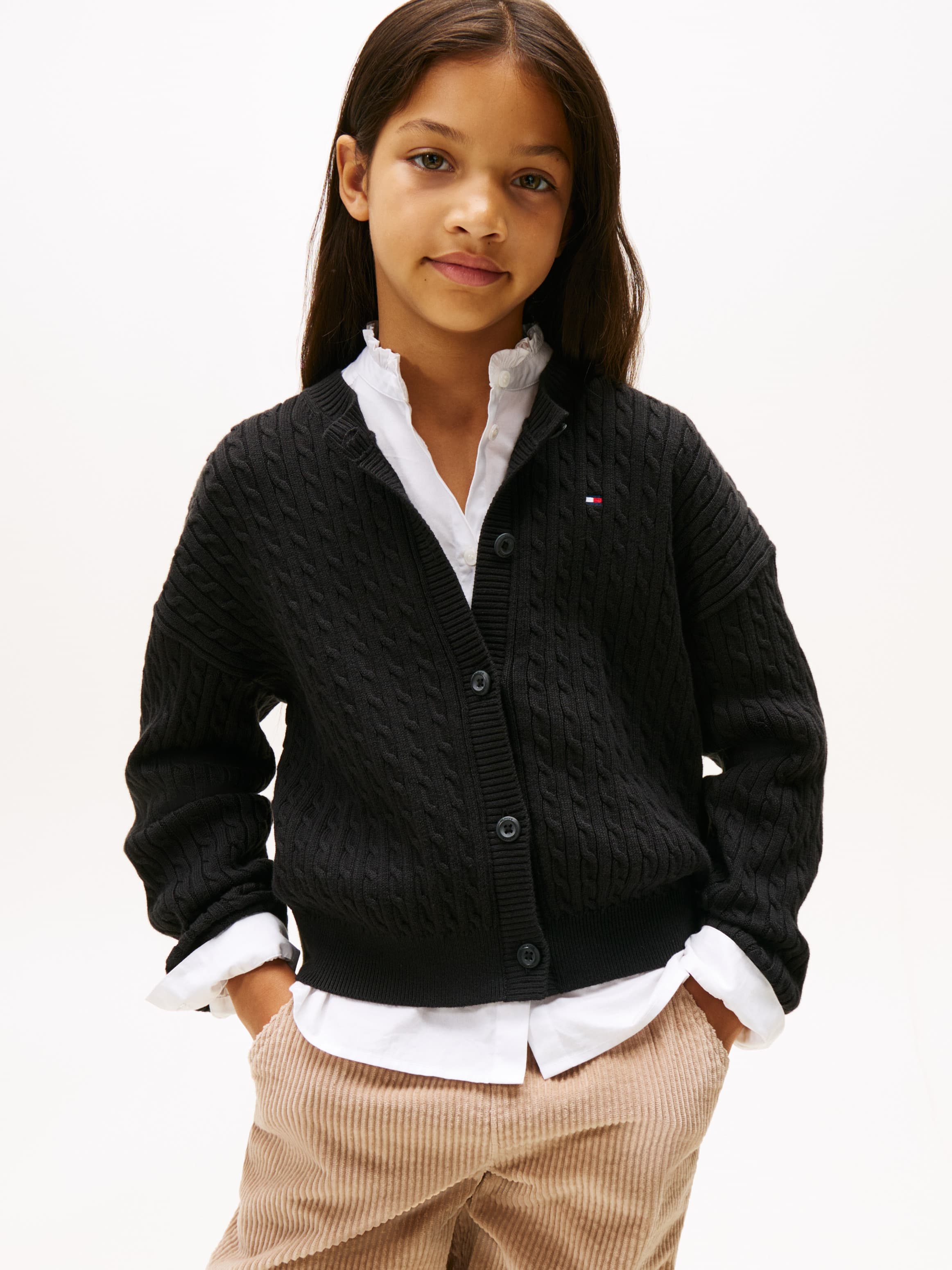 Cable Knit Relaxed Balloon Sleeve Cardigan