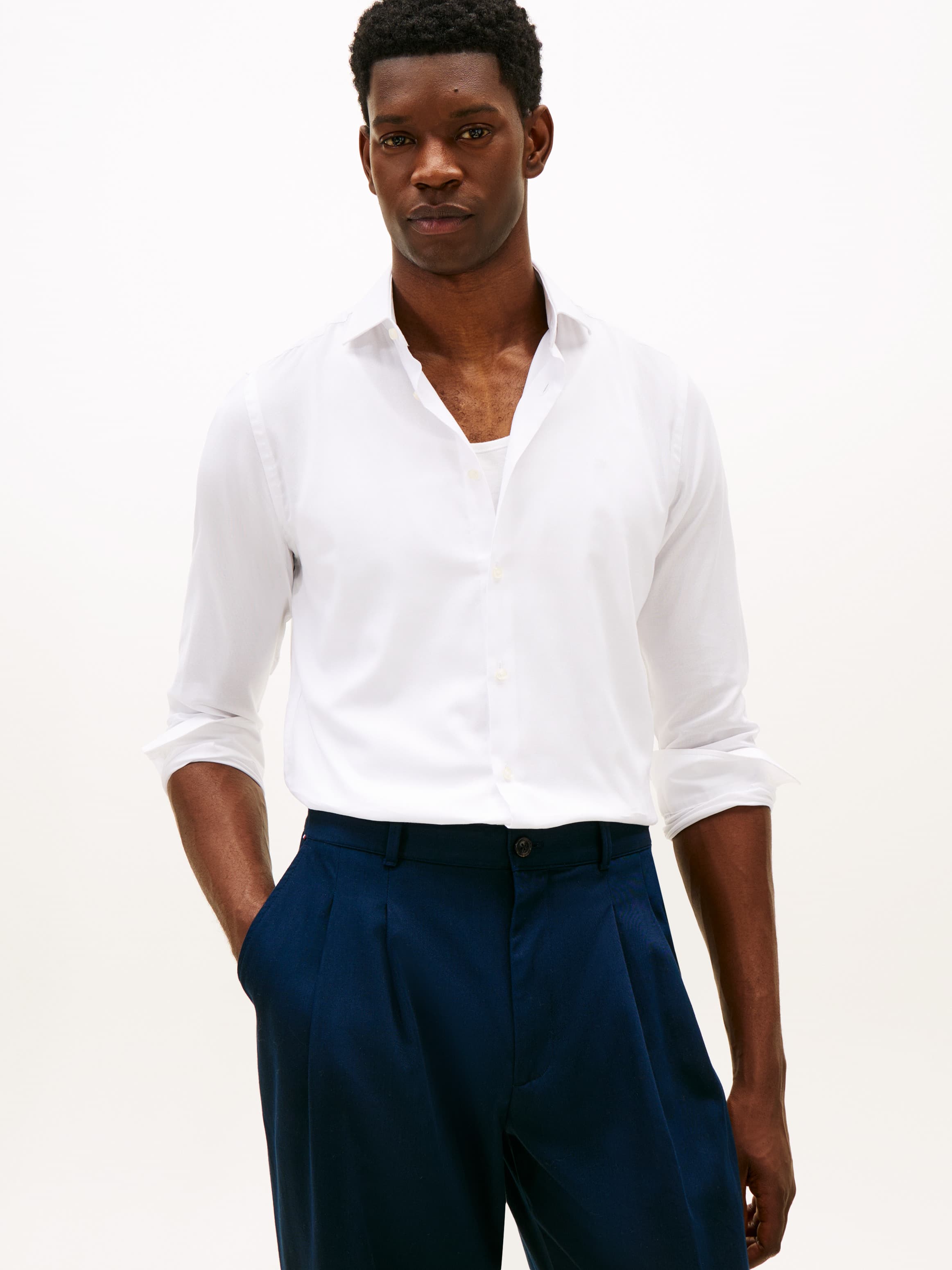 Dressed Casual Flex Collar Dobby Long Sleeve Shirt