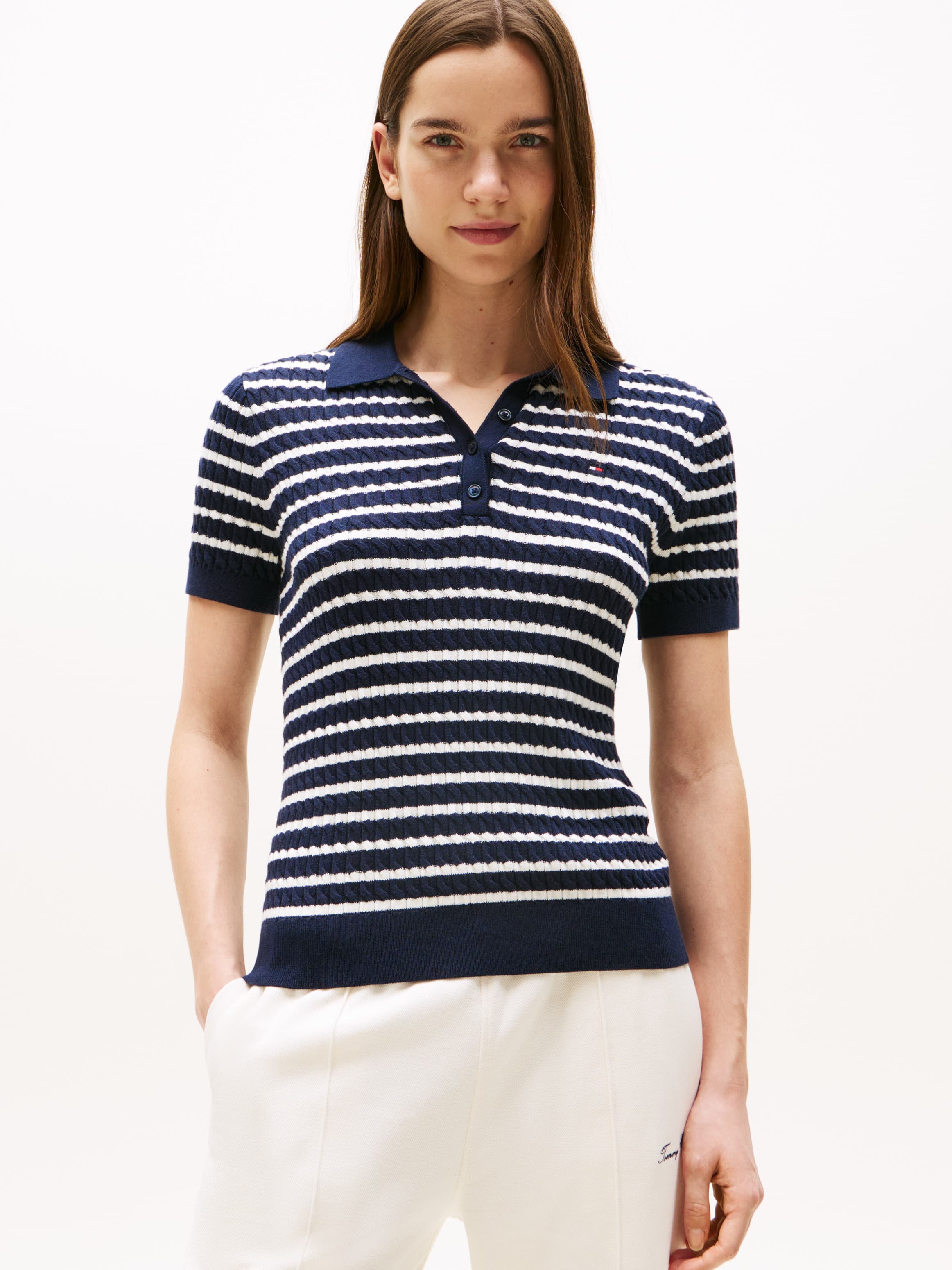 Cable Knit Polo Short Sleeve Jumper