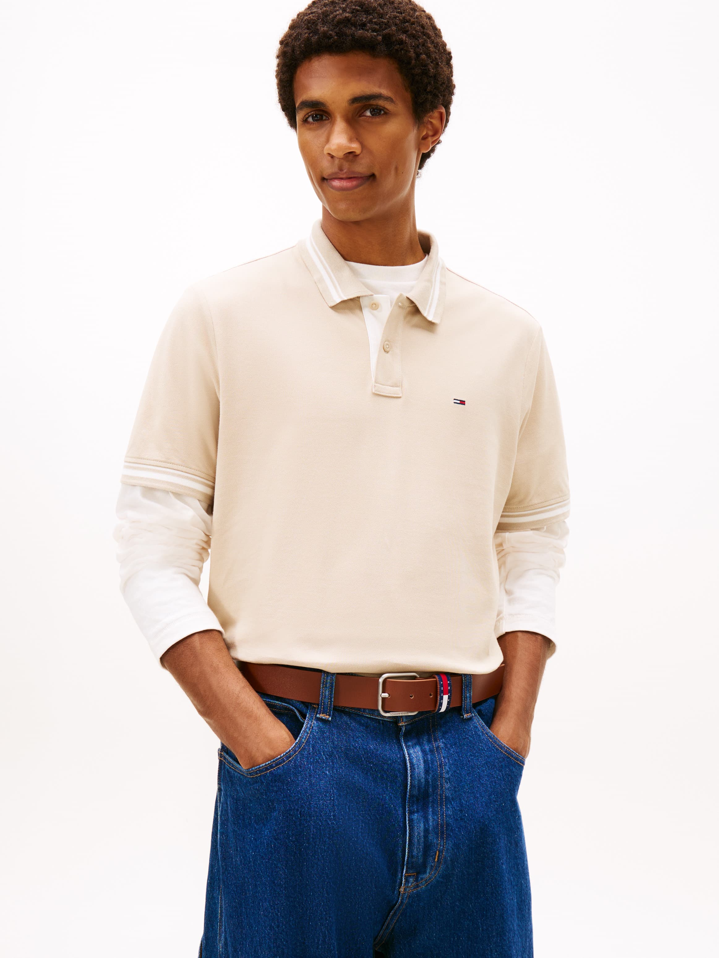Tommy Flag Embroidery Tipped Polo T-Shirt