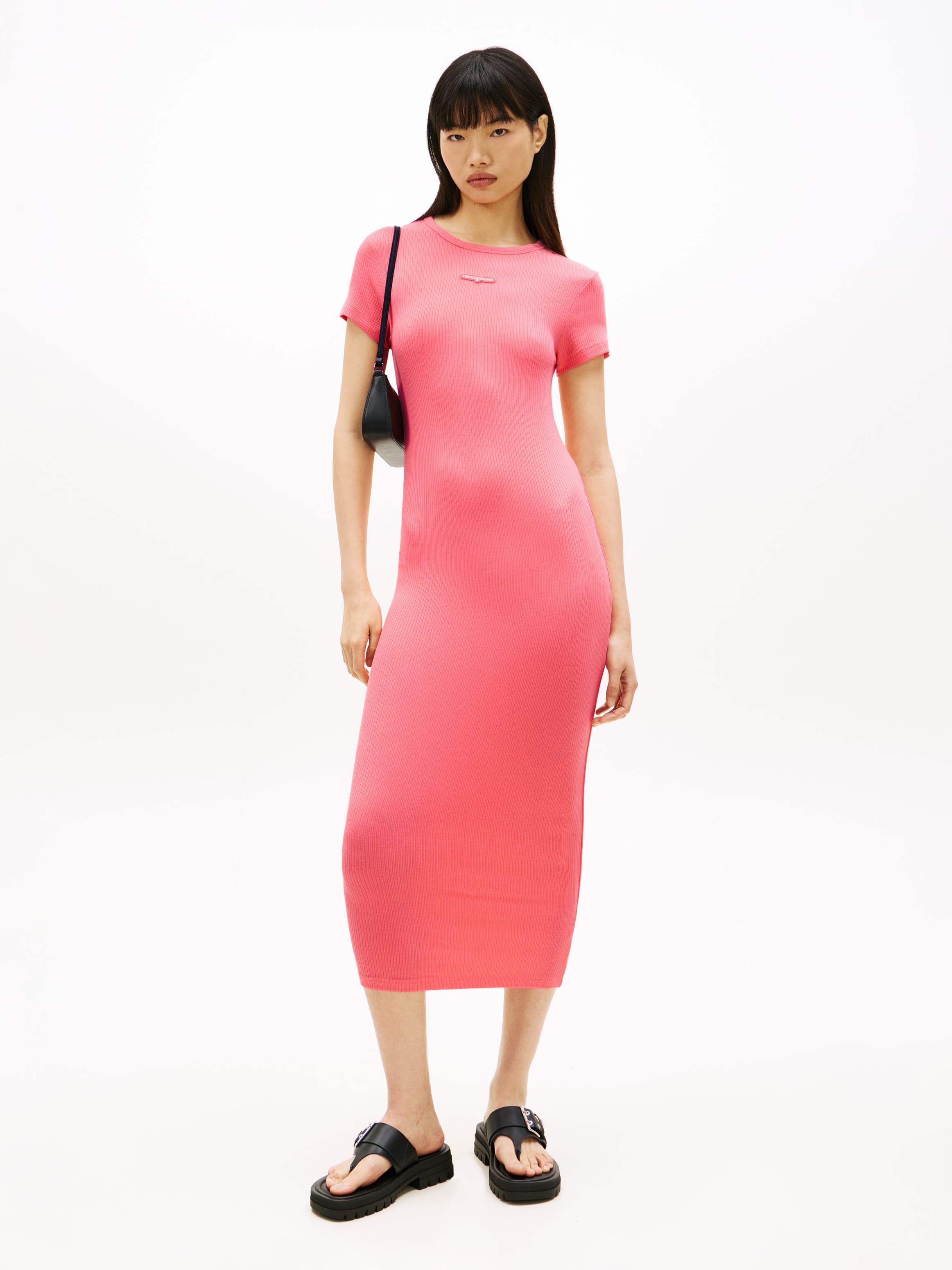 Logo Appliqué Slim Ribbed Maxi Dress