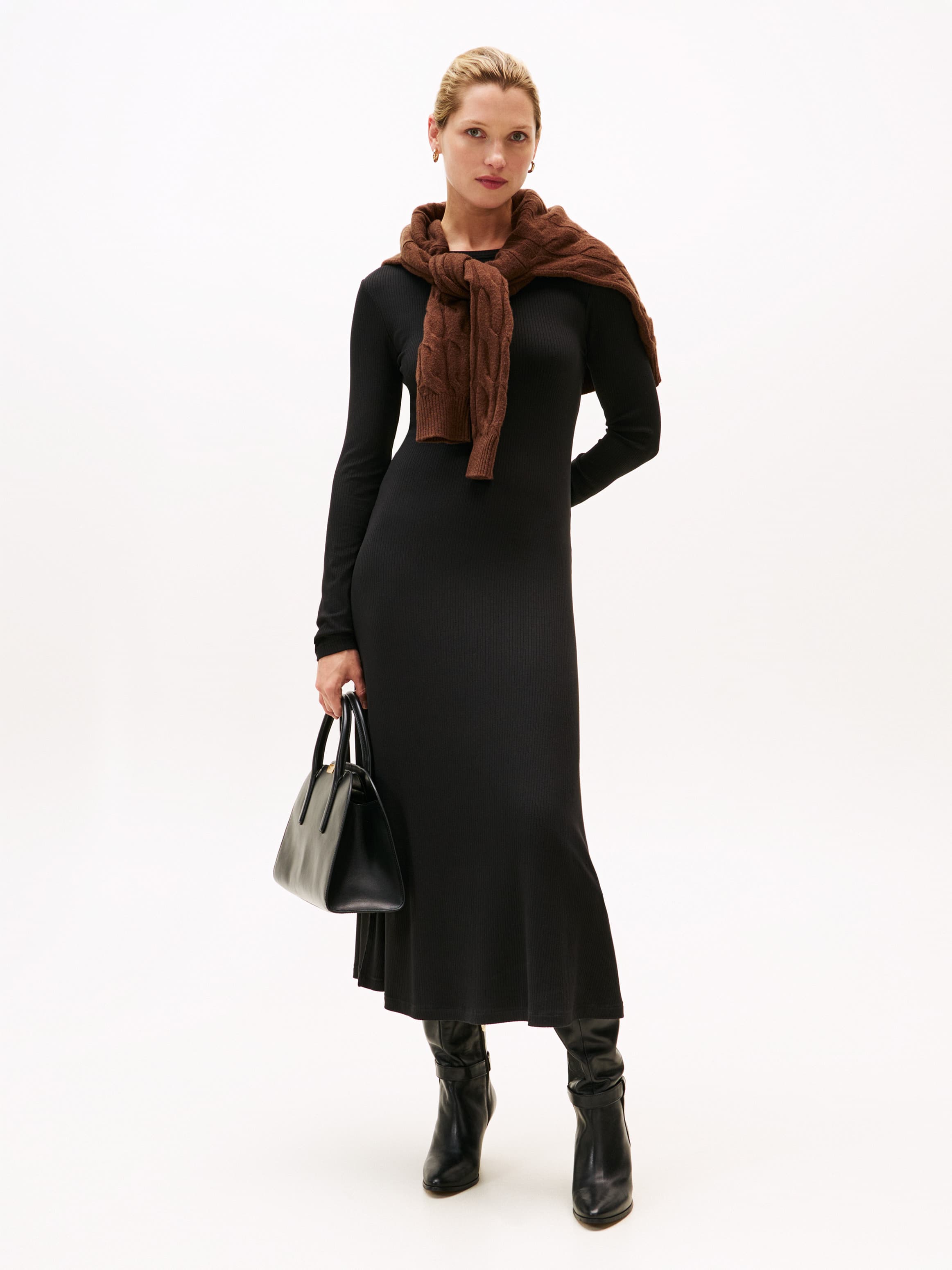 Ribbed Midi Fit and Flare Dress